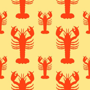 Istakoz ya da kerevit düz dizayn, kusursuz desenli vektör çizimi. El çizimi, pürüzsüz desen ve sınır. Deniz ve deniz canlıları kavramı, yaz ve tatil