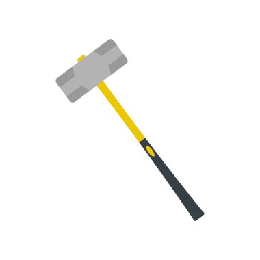 Beyaz arkaplanda izole edilmiş balyoz düz tasarım vektör çizimi. İnşaat, yıkım, endüstri veya grafik temaları için illüstri