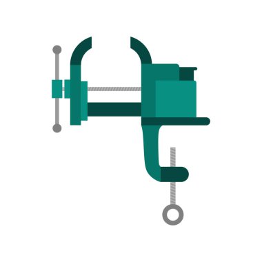 Vise klemp çalışma aracı düz tasarım vektör illüstrasyonu beyaz arkaplanda izole. Makine atölyelerinde mühendisler tarafından kullanılan bank mengenesi