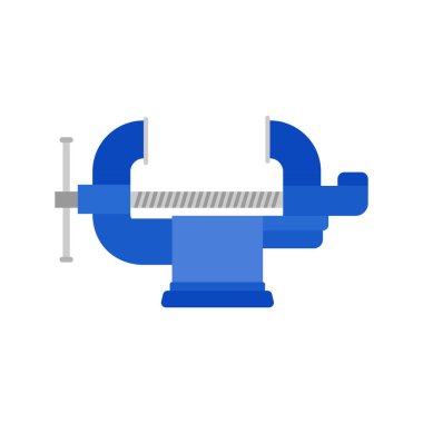 Vise klemp çalışma aracı düz tasarım vektör illüstrasyonu beyaz arkaplanda izole. Makine atölyelerinde mühendisler tarafından kullanılan bank mengenesi