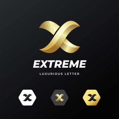 Yaratıcı harf X lüks logo tasarımı konsepti. Şirket kimliğinin ilk sembolü. Alfabe vektör ögesi