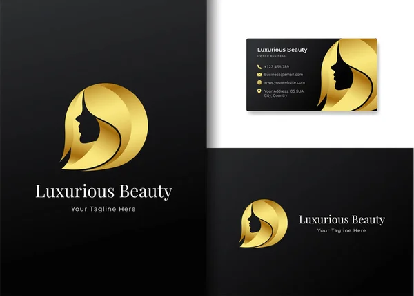 Vrouw Silhouet Luxe Logo Ontwerp Met Gouden Kleur Voor Beauty — Stockvector