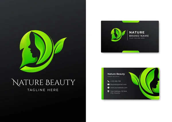 Vrouw Gezicht Logo Ontwerp Met Blad Pictogram Voor Beauty Care — Stockvector