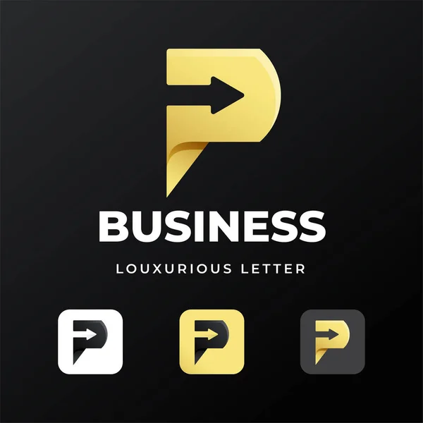 クリエイティブレターP高級黄金のロゴデザインコンセプト 企業のビジネスアイデンティティの初期のシンボル アルファベットベクトル要素 — ストックベクタ