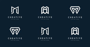 M harfinin baş harfi logo tasarımı konsepti. Şirket kimliğinin ilk sembolü. Alfabe vektör ögesi