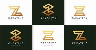 Z geometrik logo dizayn kavramının bohça seti. Şirket kimliğinin ilk sembolü. Alfabe vektör ögesi