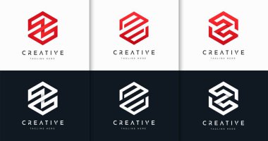 Z geometrik logo dizayn kavramının bohça seti. Şirket kimliğinin ilk sembolü. Alfabe vektör ögesi