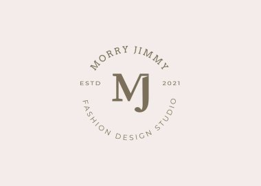 Minimalist Baş harfli M J harfi logo tasarımı şablonu, vintage biçimi, Vektör çizimleri