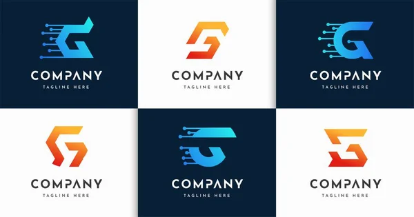 Zestaw Pakietów Koncepcji Projektu Logo Technologii Początkowy Symbol Tożsamości Biznesowej — Wektor stockowy