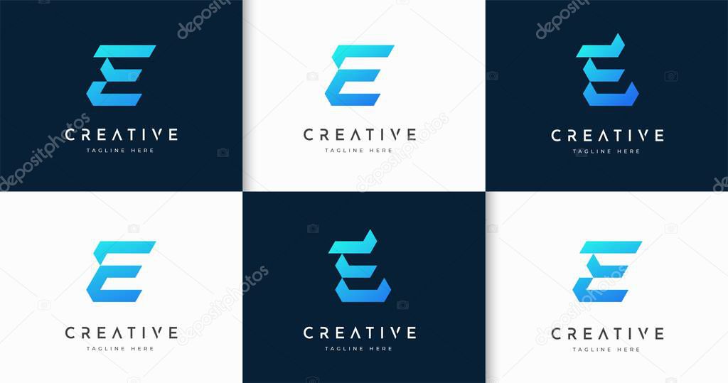 Bundle set of letter E monogram logo design concept. Initial symbol for corporate business identity. Alphabet vector element