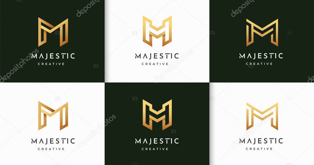 Bundle set of letter M monogram logo design concept. Initial symbol for corporate business identity. Alphabet vector element