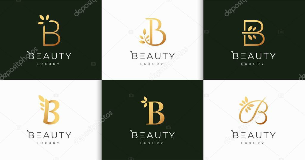 Bundle set of letter B beauty logo design concept. Initial symbol for corporate business identity. Alphabet vector element