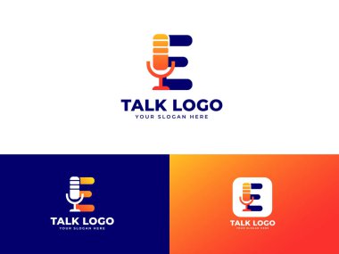 Mikrofon simgesi tasarımlı E harfi logosu gradyan kavramı modern