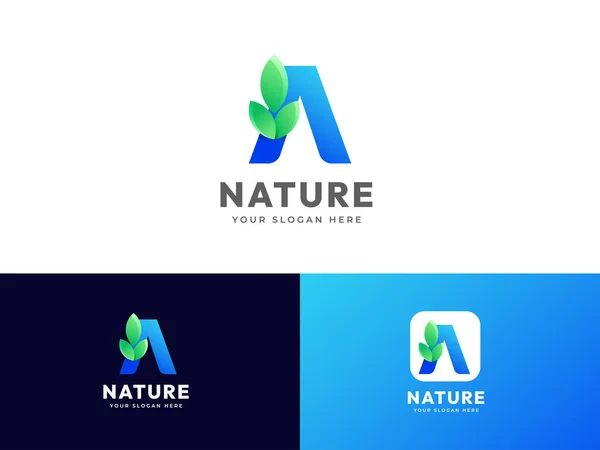 Letter Een Logo Ontwerp Met Blad Concept Groene Kleur Pure — Stockvector