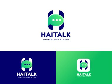 Sohbet ikonu logosu olan H harfi yaratıcı amblem konuşma tasarımı. İlk harf simgesi marka şablonu