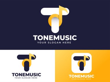 Beyaz altın minimalist T Mektup Logosu Müzik Elementi Şirketi