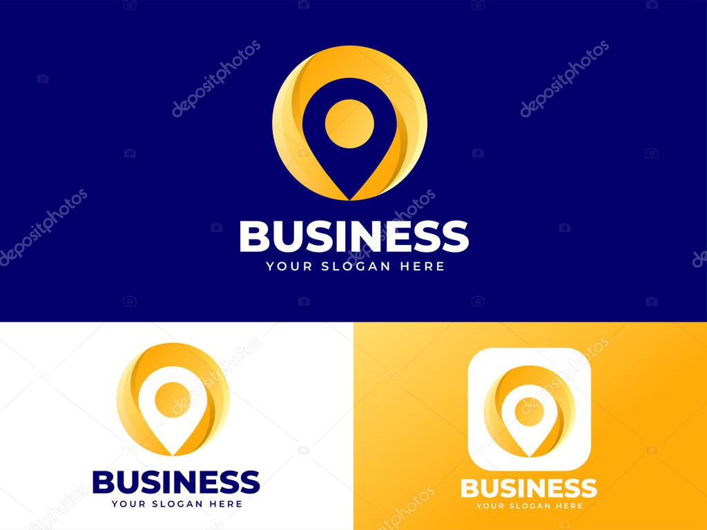 Letter O logo design with gold pin point circle element for business identity