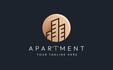 Lüks şehir apartman dairesi logo hattı sanat tarzı ve kartvizit tasarımı.