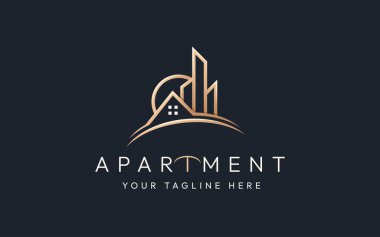 Lüks şehir binası logo inşa etme sanat tarzı ve kartvizit tasarımı.
