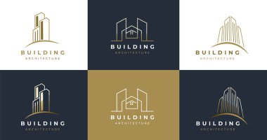 Lüks gayrimenkul inşaatı, inşaat hattı tarzı logo şablonu.
