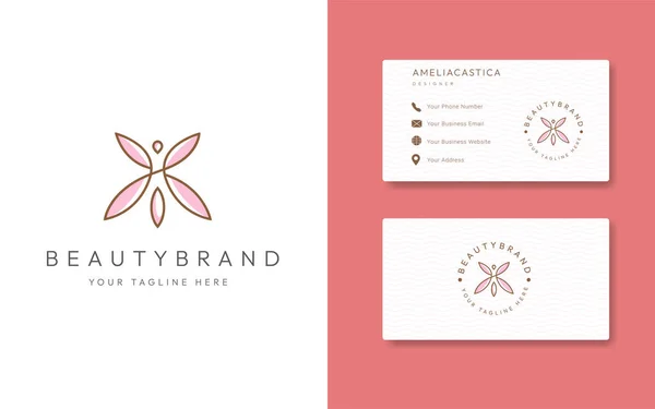 Pink Dragonfly Wings Logo Butterfly Insect Fly Minimalistische Elegante Lijn — Stockvector