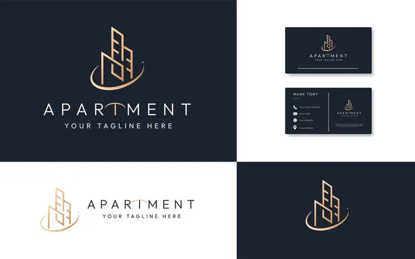 Elegante Appartamento Lusso Città Edificio Logo Linea Stile Artistico Con — Vettoriale Stock
