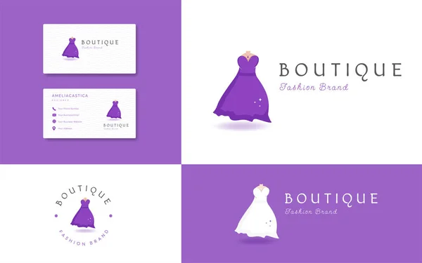 Logo Moda Boutique Vestido Con Ilustraciones Vectores Plantillas Diseño Tarjetas — Vector de stock