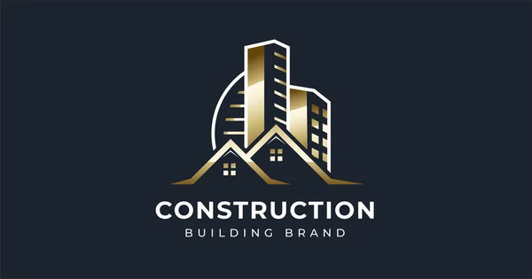 Luxo Dourado Cidade Casa Arquitetura Edifício Imobiliário Logotipo Modelo — Vetor de Stock