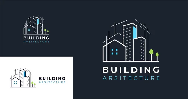 Simples Elegante Casa Cidade Edifício Arquitetura Imobiliário Logotipo Linha Arte — Vetor de Stock