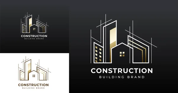 Luxe Doré Ville Maison Architecture Bâtiment Immobilier Logo Modèle — Image vectorielle