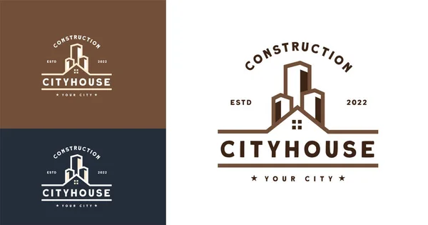Vintage Real Estate House Building Construction Logo Template — Stock Vector