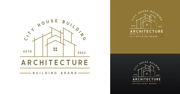 Μοντέρνο Σπίτι Ακινήτων Κτίριο Κατασκευή Γραμμή Στυλ Πρότυπο Λογότυπο — Διανυσματικό Αρχείο