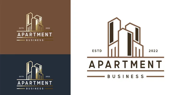 Onroerend Goed Appartement Bouw Lijn Stijl Logo Template — Stockvector