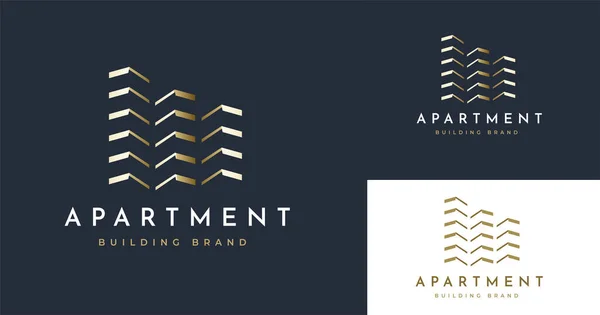 Immobilier Immeuble Appartements Construction Ligne Modèle Logo — Image vectorielle