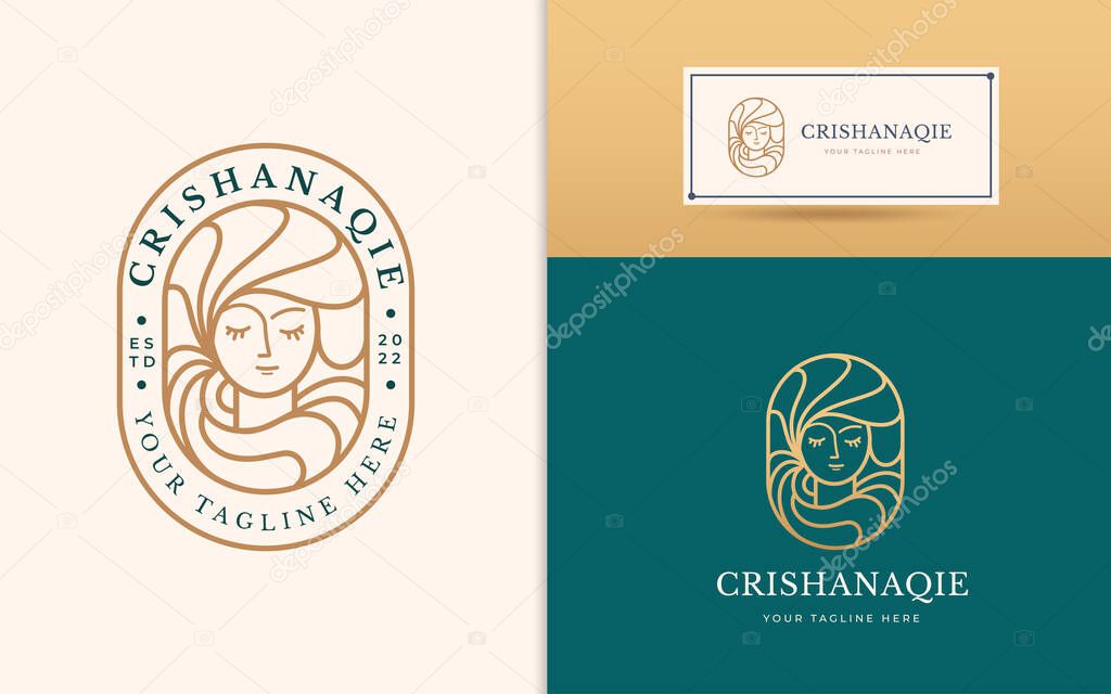 Beauty hair woman badge logo design minimalist