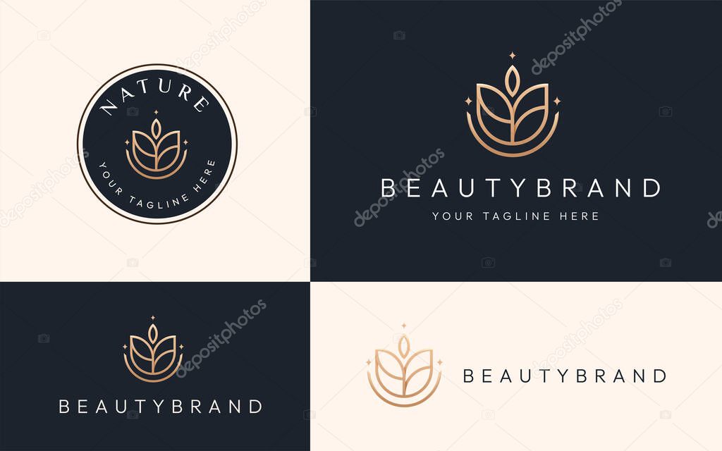Minimal linear lotus flower for spa cosmetic beauty body skin care logo design