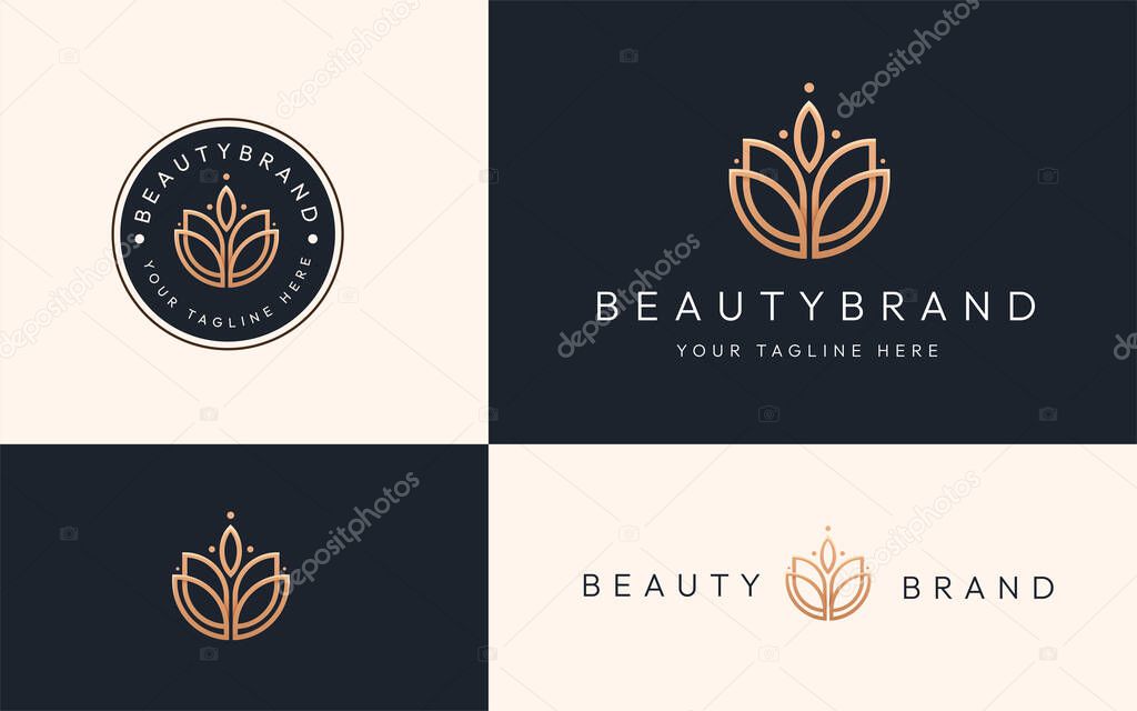 Minimal linear lotus flower for spa cosmetic beauty body skin care logo design