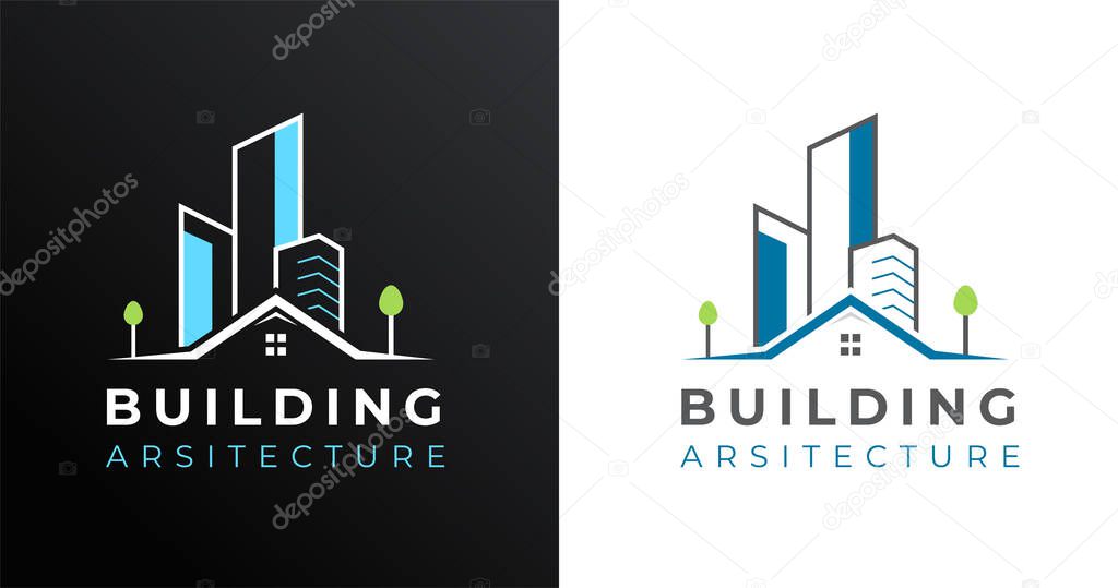 Simple elegant city house building architecture real estate logo template