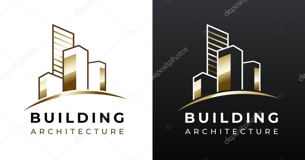 Luxury elegant golden architecture real estate building logo template