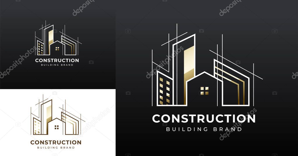 Luxury golden city house architecture building real estate logo template