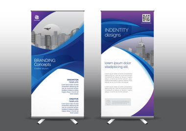 Fuara uygulanan stil için dizayn edilmiş, katlanabilir şablon vektör çizimi. Reklam pankartları, iş modeli dikey.