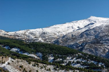 Sierra Nevada 'daki kayak merkezinin panoramik manzarası.,