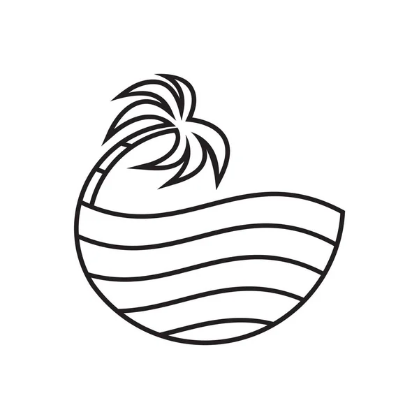 Line Icon Palm Tree Sea Wave Vector Illustration Isolated White — Stock Vector