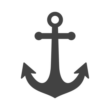 Beyaz arkaplanda izole edilmiş gemi çapa simgesi düz vektörü