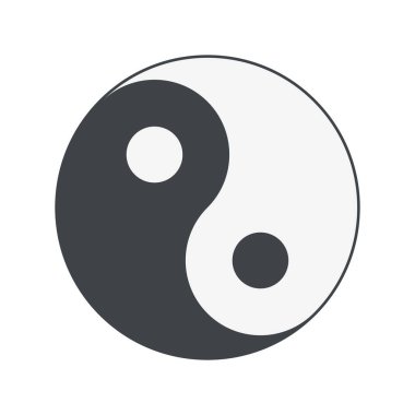 Bu minimalist vektör çizimi evrendeki karşıt güçlerin dengesini temsil eden klasik Yin Yang sembolünü tasvir eder.