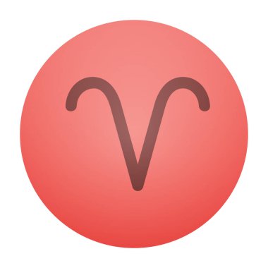 Aries burç sembolünün minimalist vektör sanatı. Simgesel boynuzları canlı kırmızı bir daire şeklinde.
