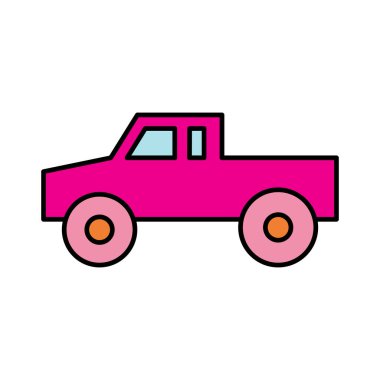 Küçük pembe pikap kamyon çizgi film ikonu tasarım vektörü