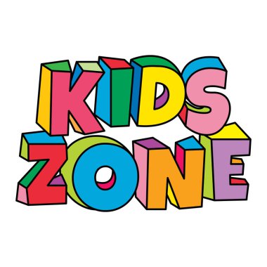 Çocuklar bölgesi renkli metin tasarım vektörü beyaz arkaplanda izole edildi