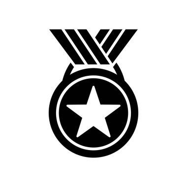 Bir madalyanın minimalist siyah-beyaz vektör çizimi. Madalya daireseldir ve merkezinde 5 köşeli siyah bir yıldız vardır..