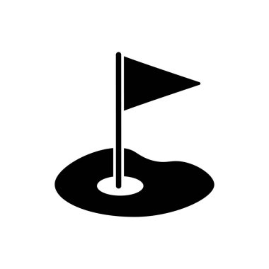 Bayrağı olan bir golf deliğinin siyah-beyaz çizimi.